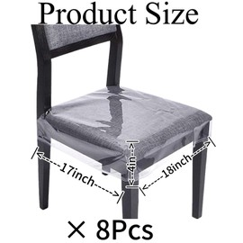 CEYAZYE 8PCS Plastic Chair Seat Covers for Dining Chairs, Clear Protector Stain Scratch Resistant PVC Waterproof Slipcovers, 18"L x 17"W x 4"H Adjustable Belt Strap Cushion Cover for Standard Chair