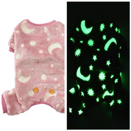 Maigllra Plush Dog Pajamas Glow in The Dark Dog Jumpsuit 4 Legged Onesie for Small Medium Large Dog, Pink Moon XS