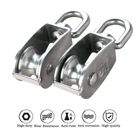 12Pcs Single Pulley Block (M15), MERYSAN 304 Stainless Steel Hanging Wire Towing Wheel, Swivel Lifting Wire Rope Cable Pulley Roller, Max-load 35kg/77lbs