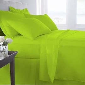 Beautiful Lenin Upto 26 inch Deep Pocket Solid Pattern 100% Egyptian Cotton 4- Piece Bedding Sheet Set 1000 Thread Count Colors (King, Parrot Green)
