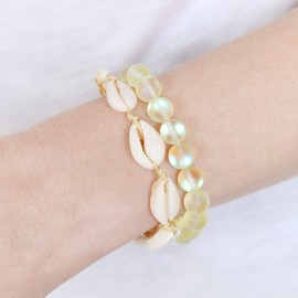 RIAH FASHION Stone Beaded Stretch Yoga Prayer Friendship Bracelet - Healing Lava Semi Precious Natural Gem Quartz, Mermaid Glass Glowing Bead Strand Bangle Cuff (Mermaid Glass - Yellow)