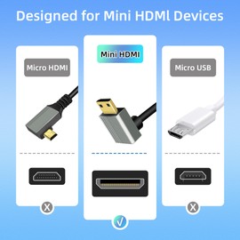 RIIEYOCA 8K Mini HDMI to HDMI 2.1 Adapter Cable, 90 Degree Down Angle Compatible with Laptop, TV, Camcorder (1M/3.3FT)
