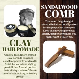 Edgell House Clay Pomade And Folding Comb Gift Combo Set Includes 2.7oz Hair Clay Pomade For Men And 7 Inch Sandalwood Hair & Beard Pocket Comb – Clay Products and Wooden Gifts
