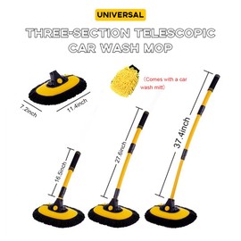 Sylvil Car Wash Brush Kit, 40" Auto Wash Mop with 15° Curved Extendable Long Handle, Soft Scratch-Free Car Cleaning Mop Mitt to Clean Your Car Shine Like New, Car Accessories (Black+Yellow)