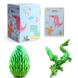 3D Printed Dragon Egg with Dragon, Crystal Dragon in the Egg Dragon Figures, 3D Printed Dragon with Wings, Realistic Mysterious Dragon Toy, Emotional Joints Dragon with Egg (Yellow/Green)