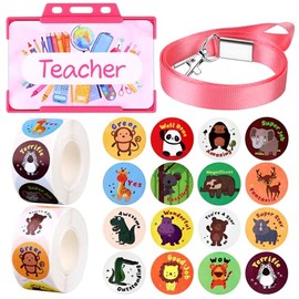 Haiabei Teacher Roleplay for Kids Pretend Teacher Set Children's Novelty Pretend Teacher ID Card with Lanyard Behaviour Reward Stickers Teacher Stuff Kids Imaginary Role Play Game Accessories (Pink)
