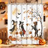 Halloween Dog Shower Curtain, Watercolor Puppies Witch Ghost Vampire Skeleton
