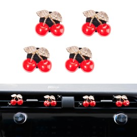 Rislobx 4PCS Cherry Air Vent Clip, Bling Air Outlet Freshener Clip, Crystal Diamond Cherry Car Accessories, Girly Car Decor for Women