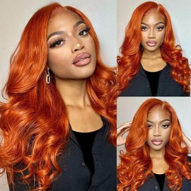 22 Inch Ginger Orange Lace Front Wigs Human Hair 13x4 Body Wave HD Lace Frontal Glueless Human Hair Pre Plucked Hairline Brazilian Colored Wig 180% Density