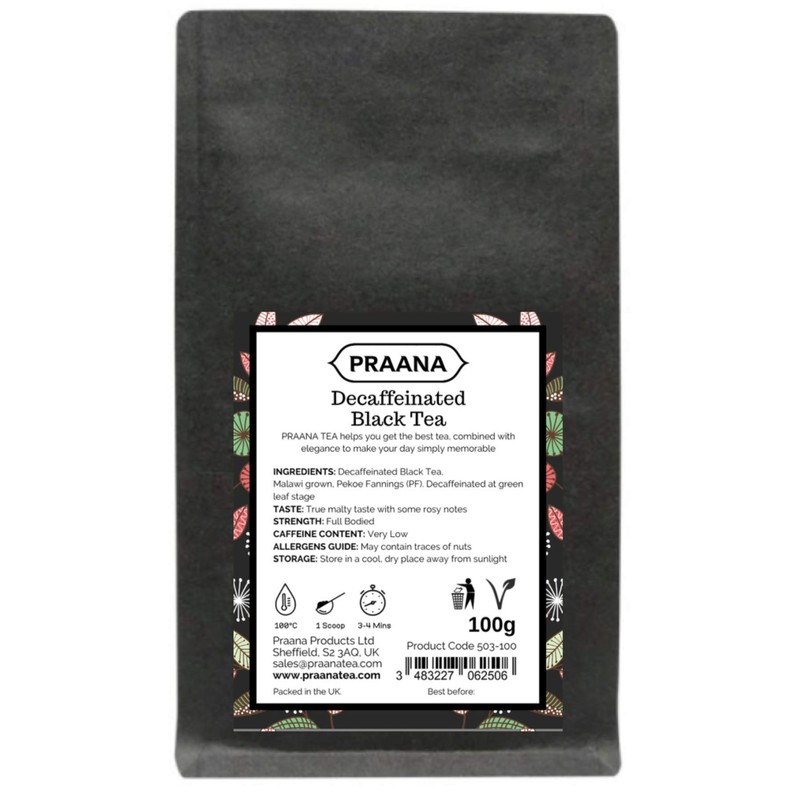 PRAANA TEA Decaffeinated Black Tea, 100 g