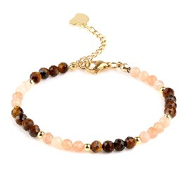 LIVLOKO 18k Gold Plated Crystal Bracelet - Tiger Eye Stone and Beads, Women's Chakra Bracelet