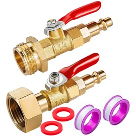 Breezliy RV Winterize Blowout Adapter Kit 1/4" Male Quick Plug & 3/4" Female GHT Thread, Brass Quick Fitting with Ball Valve for RV, Boat Camper Trailer, Garden Hose, Blowing Out Water to Winterize