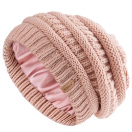 FURTALK Womens Satin Lined Knit Beanie Slouchy Winter Hats Skull Soft Warm Cap Pink