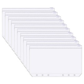 10 Binder Pockets A5/A6 Clear Binder 6 Holes Transparent Zipper File Bag Waterproof PVC Loose Leaf Document Filing Bag Refill Multi Functional Stationery Small Storage Organizer Storage Anti-lost