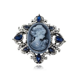 Vintage Cameo Lady Rhinestone Brooch Pin for Women Girls Antique Victorian Maiden Teardrop Crystal Brooches Lapel Pins Banquet Wedding Birthday Jewelry Dainty Gift for Her (Blue)