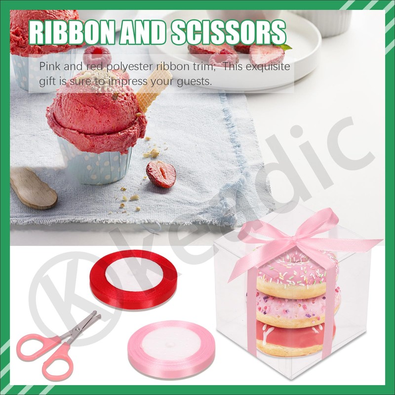 Keadic 33Pcs Clear Square Favor Boxes with Gift Ribbons, Scissors,