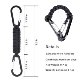 YUNLOVXEE Heavy Duty Paracord Keychain with Carabiner - 4 Pack Braided Lanyard Key Chain for Water Bottle Holder Men Women