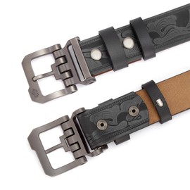 BISON DENIM Men's Leather Belt Jeans Belt Business Belt Metal Retro Denim Belt for Men Clothing 38 mm Wide with Gift Box, W71806-1bm-black, 105