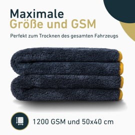 Aurum-Performance microfibre cloths for professional car care thanks to 1200 GSM and 50 x 40 cm – perfect microfibre cloth as a dry cloth and polishing cloth with high absorption power and absorption capacity.