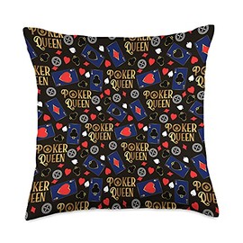Poker Queen Gambler Casino Dealer Player Card Shufflers Throw Pillow