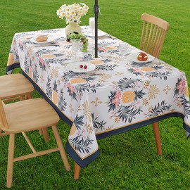 SASTYBALE Outdoor Tablecloth with Umbrella Hole and Zipper, Floral Table Cloth with Pineapple Pattern, Spill Proof Patio Table Cover for Summer Picnic Indoor Outdoor Tables (Rectangle, 60" x 102")