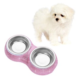 Soleebee Bling Finest Crystal Rhinestones Pet Feeder/Pet Bowls for Small Cats Dogs (Pink)
