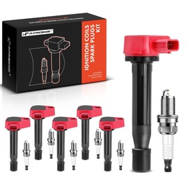 A-Premium Set of 6 (Red) Ignition Coil Pack and Iridium Spark Plugs Compatible with Honda Accord 2002, Odyssey 1999-2004 & Acura CL 2001-2003, TL 1999-2008