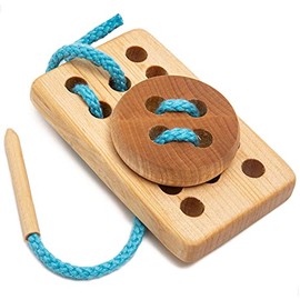 Board, button and needle | Wooden Lacing Toy (Board and Button)