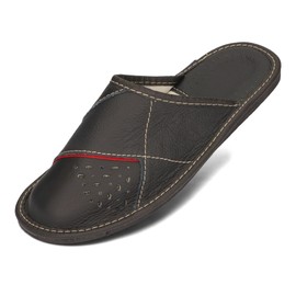 BeComfy Men's Slippers Genuine Leather Men's Slippers Black Brown Red 40 41 42 43 44 45 46 - Black - 44 EU