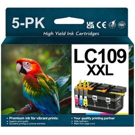 MANNERES LC109XXL High Yield Ink Cartridges Replacement for Brother LC109BK LC105C LC105M LC105Y Inkjet MFCJ6520DW MFCJ6720DW MFCJ6920DW Printer(5-Pack,2BK/C/M/Y)