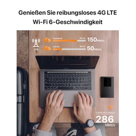 Tenda MF3 Mobiler WLAN Router für Nano-SIM-Karten, AX300 Wi-Fi 6 Tragbarer Hotspot, 2100mAh Akku, USB-C-Port, Plug&Play, WPA3, 4G-Modem, MiFi, Mini-Größe, kompatibel mit Allen europäischen SIM Karten