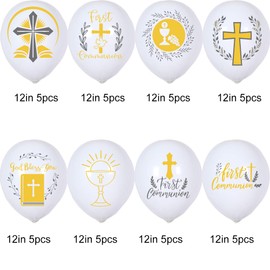 First Communion Decorations 43 Pieces Cross Doves Balloons God Bless You Latex Balloons Baptism Latex Balloons for Baptism God Christening Communion Supplies