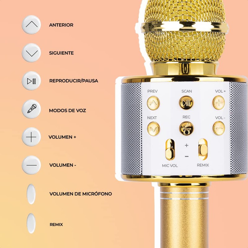 Ginga Micrófono Inalámbrico Karaoke con Bocina Bluetooth Incluida, Múltiples Funciones