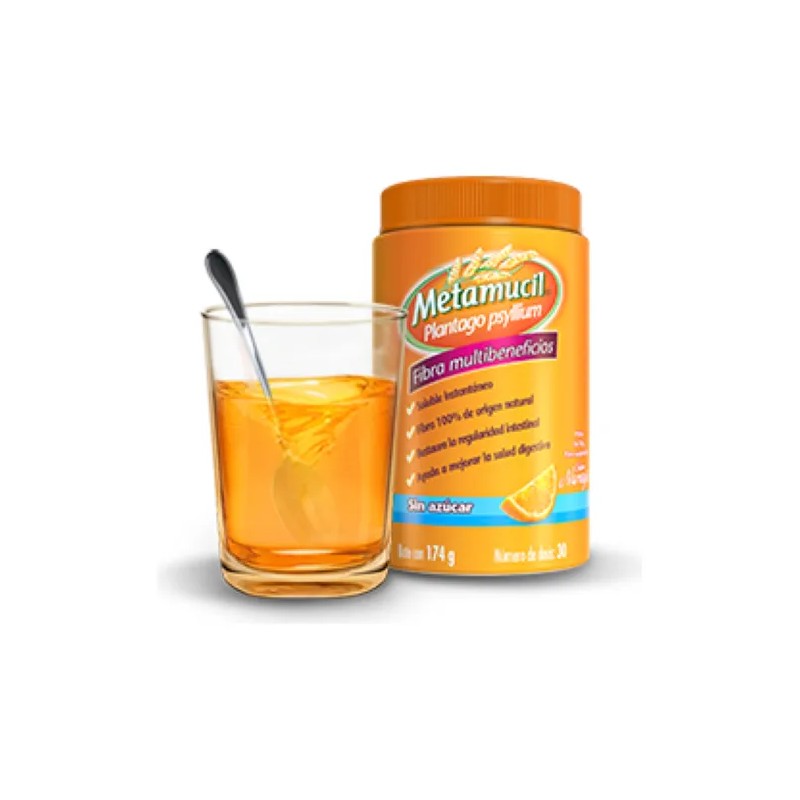 Metamucil Psyllium Plantago Digestión 174 G Sabor Naranja