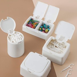 LemonRoad 3 Pack Floss Pick Holder Container Press Flip Refillable Quick Refill Cotton Swab Holder Reusable Cotton Pad Plastic Container Dispenser Box for Home Hotel Office Bathroom Organizer