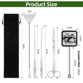 Flintronic Pack of 7 Aquarium Aquascaping Tools, 4-in-1 Aquarium Scissors Pliers Spatula Tweezers with Storage Bag & Fish Net, Aquarium Cleaning Kit for Fish Tank Cleaning Plant Trimming