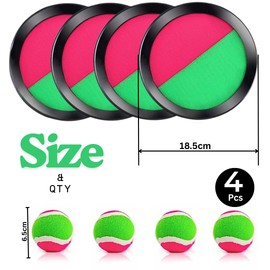 Toss and Catch Ball Game Set, 4 Paddles & 4 Balls, Outdoor Beach & Garden Toys for Kids Ages 3+ & Family, Fun Sticky Ball Catch Game for Hand-Eye Coordination & Activities