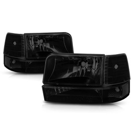 PM PERFORMOTOR Black Smoked Housing Clear Corner Pair of Headlights Replacement Compatible with 92-96 Bronco F150 F250 F350, PMHL-F150-9296-6P-OH-BSC