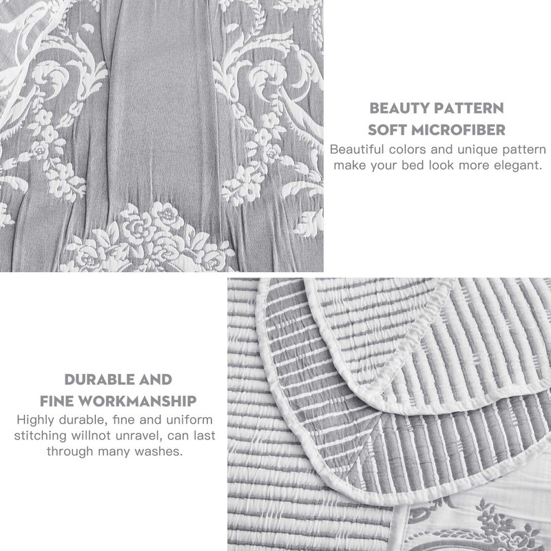 HZ & HY Oversized King Bedspread, Jacquard Matelasse Damask Pattern