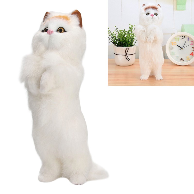 Furry Cat Figurine Realistic Simulated Adorable Lovely Decorative Plush Cat