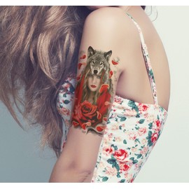 2 x Temporary Indian Tattoo Wolf Woman Tattoo Wolf Tattoo TH276 HB414