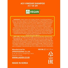 LA'DOR LA'DOR Apple Cider Vinegar Clarifying Shampoo w/Tea Tree Sub-Acidic pH-balanced - Glossy Shine Refreshing for Greasy Dandruff Oily Scalp Hair Free of Silicone Paraben Sulfate 14.5 Fl Oz LADOR Korean