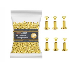 100 Pack of Chicago Screw Post Binding Screws, 10mm Brass Plated Metal Screw Posts for Scrapbooking, Photo Albums, Binding Leather Repair