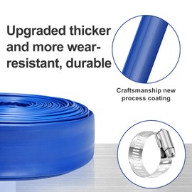 YASHINE PVC HOSE 2"*50ft，Pool Backwash Hose,Heavy Duty Reinforced Blue PVC Lay Flat Water,For Swimming Drain Pools and Clean Filters,with 1 Clamp