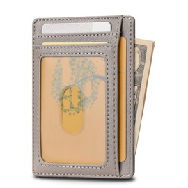 Buffway Slim Minimalist Front Pocket RFID Blocking Leather Wallets for Men and Women - Lichee Khaki