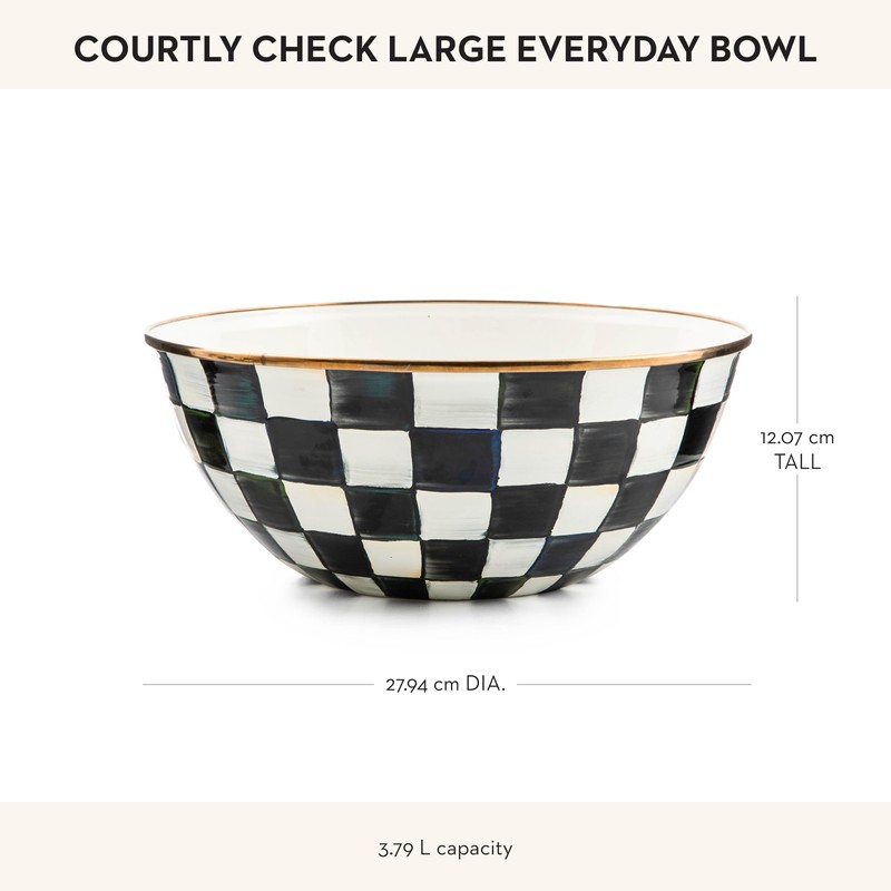 MACKENZIE-CHILDS Enamel Everyday Bowl, Serving Bowl for Entertaining, Large, Black-and-White