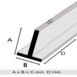 Aluminium T-Profile Rail Rolled Blank Aluminium Profile 20 x 20 x 2 mm 1500 mm