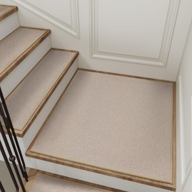 RESARE Stair Treads Non Slip Indoor, Square Carpet Stair Treads for Wooden Steps Rubber Backed Stair Rugs, Super Absorbent Washable Stair Landing Mat 31"x31" Beige