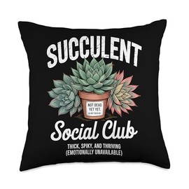 Succulent Social Club Funny Cactus Gardening Plants Throw Pillow