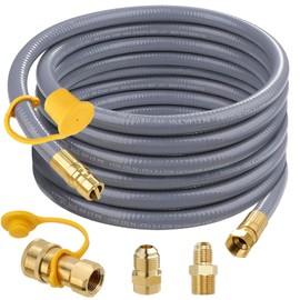 24FT 1/2 Natural Gas Hose for Generator with Quick Connect Fittings, Outdoor Natural Gas Line Hose for Grill with 1/2 Male Flare to 3/8 Female Flare Adapter - CSA Certified